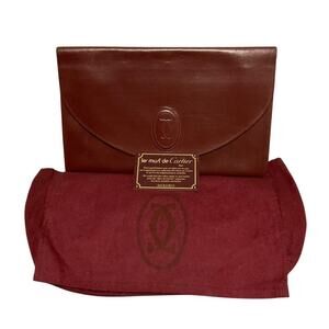 Cartier Vintage Bordeaux Red Leather Clutch Bag W/ Card & Dust bag